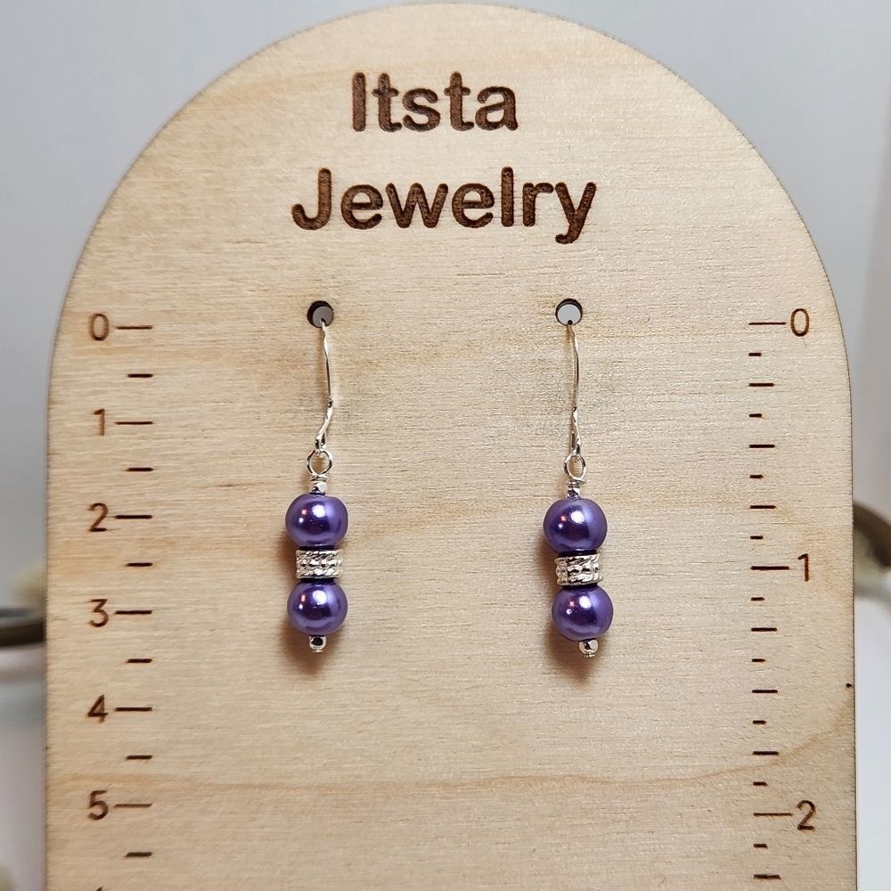 Purple Pearl Earrings 6mm Czech Glass Pearls  Sterling Silver Earwires